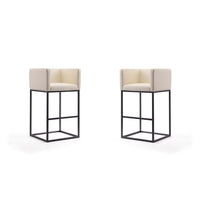 Manhattan Comfort Embassy 21" Mid-Century Modern Faux Leather Upholstered Bar Stool - Cream and Black - 2 Pack-Mid-Century Modern Barstool with Backseat Perfect for Bar and Kitchen Use. Set of 2