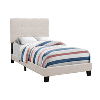 Monarch Specialties 5921T Twin Size Bed - Beige Linen-Trendy and chic twin size platform bed frame in a transitional design, upholstered with a beige linen look soft touch fabric for a fashionable bedroom upgrade