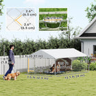 PawHut Outdoor Dog Run with Adjustable Rotating Bowls - 13.1' x 7.5' x 5.2' - Silver-Rotating bowl rack with 2 bowls makes feeding easier 