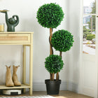 HOMCOM 3.6' Three Ball Boxwood Topiary for Indoor Outdoor - Green-Suitable for home, office, or outdoor use 