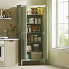 HOMCOM 70" H Kitchen Pantry Cabinet with Sensor LED Light - Green-Four three-level adjustable shelves for flexible storage 