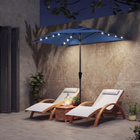 Outsunny Half Patio Umbrella with Solar LED Lights and Crank - 9' - Navy Blue-Features 25 solar-powered LED lights on the ribs for evening ambiance