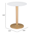 Zuo Alto Bistro Table - White/Gold-3 year limited warranty