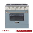 Kucht 30" KDF Series Pro Style Natural Gas Dual Fuel Range - Stainless Steel/Light Blue-Dual bake elements deliver powerful performance: 3,000 watts (base) and 850 watts (top), with a 3,500-watt broiler for intense top heat