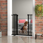 PawHut 29"-39" Pet Gate with Door Pressure Fit Dog Gate - Black-Double locking system for extra security
