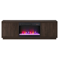 Hudson&Canal Presque TV Stand with 26" Crystal Fireplace for TV's up to 75" - Satin Walnut-A contemporary design accommodates TVs up to 75" for your entertaining space