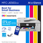 Brother INKvestment MFC-J6560DW Wireless Colour Inkjet All-in-One Printer with 2.7” Touchscreen-Productivity-focused printing features. A 250-sheet paper tray,(1) 50-page single-sided automatic document feeder (ADF)(1), and automatic duplex (2-sided) printing provide advanced media-handling capabilities on paper up to 11” x 17”