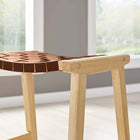 Modway Saoirse Faux Leather Wood Counter Stool - Natural Brown - Set of 2-Assembly Required