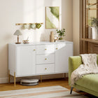 HOMCOM Modern 47.2" L Sideboard Buffet Cabinet with Storage - White-Drawers glide quietly and smoothly on alloy rails