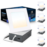 Impotek 4" Square LED 9W 5CCT Dimmable Recessed Ceiling Light - 4 Pack-Versatile Colour Temperature Selection - Elevate your room's ambiance with our advanced 5 CCT feature, allowing you to choose the perfect light temperature for any setting. Seamlessly switch among 2700K, 3000K, 3500K, 4000K, and 5000K options with a simple toggle on the junction box, tailoring your lighting atmosphere to match your mood or decor with ease