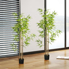 HOMCOM 6' Artificial Bamboo Tree for Indoor Home Decor - Green - 2 Pack-Solid nursery pots provide the stable bases 