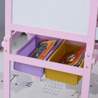 Qaba 3 In 1 Kids Wooden Art Easel with Paper Roll Double-Sided Chalkboard & Whiteboard - Pink-Bottom baskets under the table make everything organized 