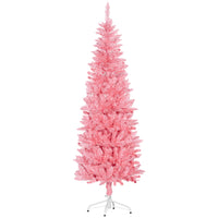 HOMCOM 6' Tall Pencil Artificial Christmas Tree with Steel Base - Pink-6ft tall pink tree, providing a sweet, romantic look 