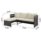 Manhattan Comfort Menton Modern Patio 2-Seater and Lounge Chair Set with Coffee Table - Brown/Cream-Coffee Table Measures: 17.72" Length, 17.72" Depth, 26.38" Height