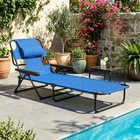 Outsunny Folding Lounge Chair with Reclining Back - Tanning Chair - Dark Blue-Load-bearing, water-safe powder-coated metal frame