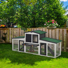 PawHut Outdoor Rabbit Hutch with Double Runs and Tray - White/Green-Made with a wood frame and enclosed with wire mesh 