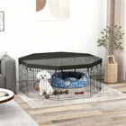 PawHut 24" H Foldable 8 Panel Dog Playpen with Top Cover - Black-Door features two latches, securing pet and enabling easy access 