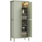 HOMCOM 70" H Kitchen Pantry Cabinet with Sensor LED Light - Green-Six-tier storage in two cabinets holds pantry items and more 