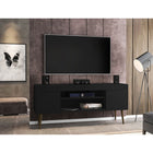 Manhattan Comfort Bradley 62.99" Mid-Century Modern TV Stand - Black-Includes 2 Open Shelves and 2 Large Concealed Storage Compartments
