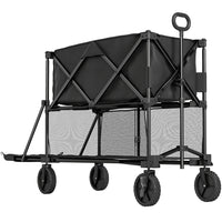 Outsunny Double Decker Folding Wagon Cart-Two-tier design maximizes storage, fitting more items easily