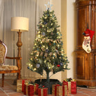 HOMCOM 6' Pre-Lit Artificial Christmas Tree with LEDs and Decorations - Green-Provide with MERRY CHRISTMAS ribbon, top star, pine cones and decorative balls 