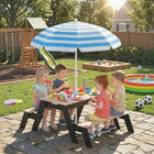 Qaba Kids Picnic Table with Umbrella - Wooden Sand & Water Table - Natural Wood-Robust fir wood construction provides secure, splinter-free outdoor use
