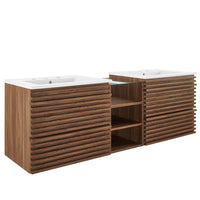 Modway Render 62" Wall-Mount Double Sink Bathroom Vanity - Walnut/White-Wall-Mount Design