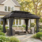 Outsunny 13 ft W x 10 ft L Patio Gazebo - Double Roof Outdoor Gazebo for Lawn - Black-Polycarbonate hard top provides robust shelter and ventilation for heat and air