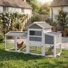 PawHut Chicken Coop with Wheels, 80" L Mobile Hen House with Run-Solid pine frame and full roof coverage keeps your pets safe and dry