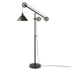Hudson&Canal Descartes Pulley System Floor Lamp with Metal Shade - Blackened Bronze/Blackened Bronze-Paired with a blackened bronze cone metal shade