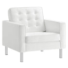 Modway Loft Tufted Vegan Leather Armchair - Silver White-Mid-Century Living Room Armchair