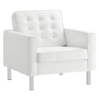 Modway Loft Tufted Vegan Leather Armchair - Silver White-Mid-Century Living Room Armchair