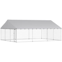 PawHut Outdoor Dog Kennel with Roof and Steel Fence - 19.7' x 14.8' x 7.9'-Quick-install telescopic tube design 