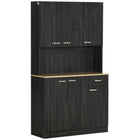 HOMCOM 71" H Modern Buffet Cabinet with Hutch, Storage, Drawer and Microwave Stand - Black-Door cabinets and drawer store dishes, pots and pans, dry goods 