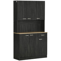 HOMCOM 71" H Modern Buffet Cabinet with Hutch, Storage, Drawer and Microwave Stand - Black-Door cabinets and drawer store dishes, pots and pans, dry goods 