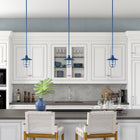 Hudson&Canal Bay 8.25" Wide Lantern Pendant with Glass/Metal Shade - Blue/Clear-Product Dimensions: 8" L x 8" W x 9" H