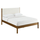 Modway Olea Channel Tufted Boucle Solid Wood Full Platform Bed - Feather Walnut-Supports Mattresses up to 10 Inches Thick