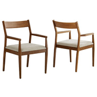Modway Solara Fabric Wood Dining Armchairs - Walnut/Heathered Weave Beige - 2 Pack-Rubberwood Dining Armchairs Set of 2