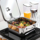 Tramontina Tri-Ply Clad 11" Stainless Steel Covered Square Roasting Pan-tri-ply clad construction: - premium 18/10 stainless steel - aluminum core - magnetic stainless steel (induction-ready)