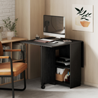 HOMCOM Drop Leaf Folding Dining Table with Drawer & Storage Shelves for 4-6 - Black-Melamine-coated surface is easy to clean