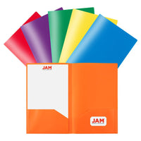 JAM Paper Legal Plastic 2 Pocket POP Folders - Durable School Folders - Assorted Primary Colours - 6 Pack-JAM Paper POP Folders | Colours: Blue, Green, Orange, Yellow, Pink & Purple