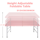 Homy Casa 4 ft Portable Folding Table with 4 adjustable Heights Indoor & Outdoor for Camping - Pink-The steel frame provides strong everyday support