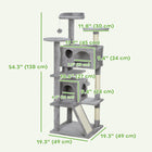 PawHut 54" Cat Tree Tower with Scratching Posts and Condos - Light Grey-Condos and a bed provide a cozy hideaway for naps 