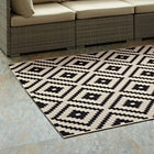 Modway Perplex Geometric Diamond Trellis Indoor/Outdoor Area Rug - 5 ft W x 8 ft L - Black/Beige-Gripping Rubber Underside 