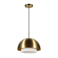 Hudson&Canal Octavia 15.75" Wide Pendant with Metal/Glass Shade - Brass/Brass and White-Modern and contemporary design for your entryway, foyer, or kitchen