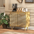 HOMCOM Boho 31.5" L Sideboard Buffet Cabinet with Handwoven Paper Rope Doors - Oak-Reliable particleboard frame with solid pine legs support up to 132 lb. (60 kg)