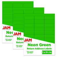 JAM Paper Mailing Address Labels, 1 x 2 5/8, Neon Green, 3 sets of 120 (354328004g)-Size: 15" x 12.5" x 1"