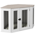 PawHut 41" Corner Dog Crate Furniture with Cushion - White-Functions as a dog crate or side table 