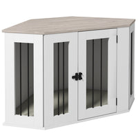 PawHut 41" Corner Dog Crate Furniture with Cushion - White-Functions as a dog crate or side table 