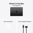 Apple 14" MacBook Pro - M4 Pro - 12 Core CPU - 512 GB SSD - 24 GB Unified Memory - Space Black - French-Connect it all:  The 14-inch MacBook Pro features three Thunderbolt 5 ports, a MagSafe 3 charging port, SDXC card slot, HDMI port and headphone jack. And it supports up to two external displays with M4 Pro